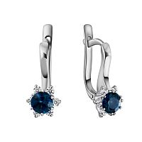 Серьги из белого золота с бриллиантами и лондон топазами