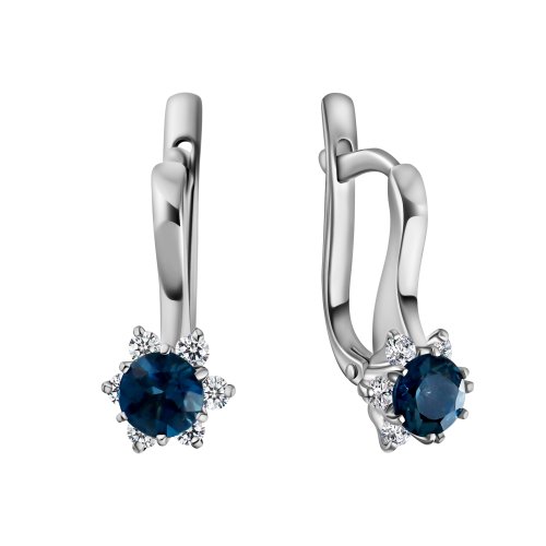 Серьги из белого золота с бриллиантами и лондон топазами