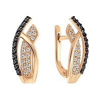 Золотые серьги с черным фианитом