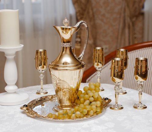 серебряный набор «золотая лоза» - графин и бокалы